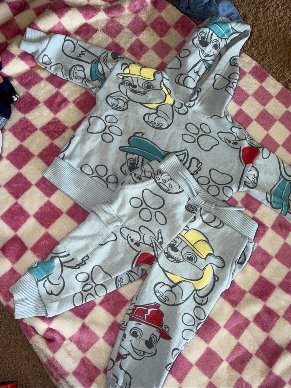Paw Patrol Light Grey Hooded Pajama Set with Yellow, Red & Teal Accents